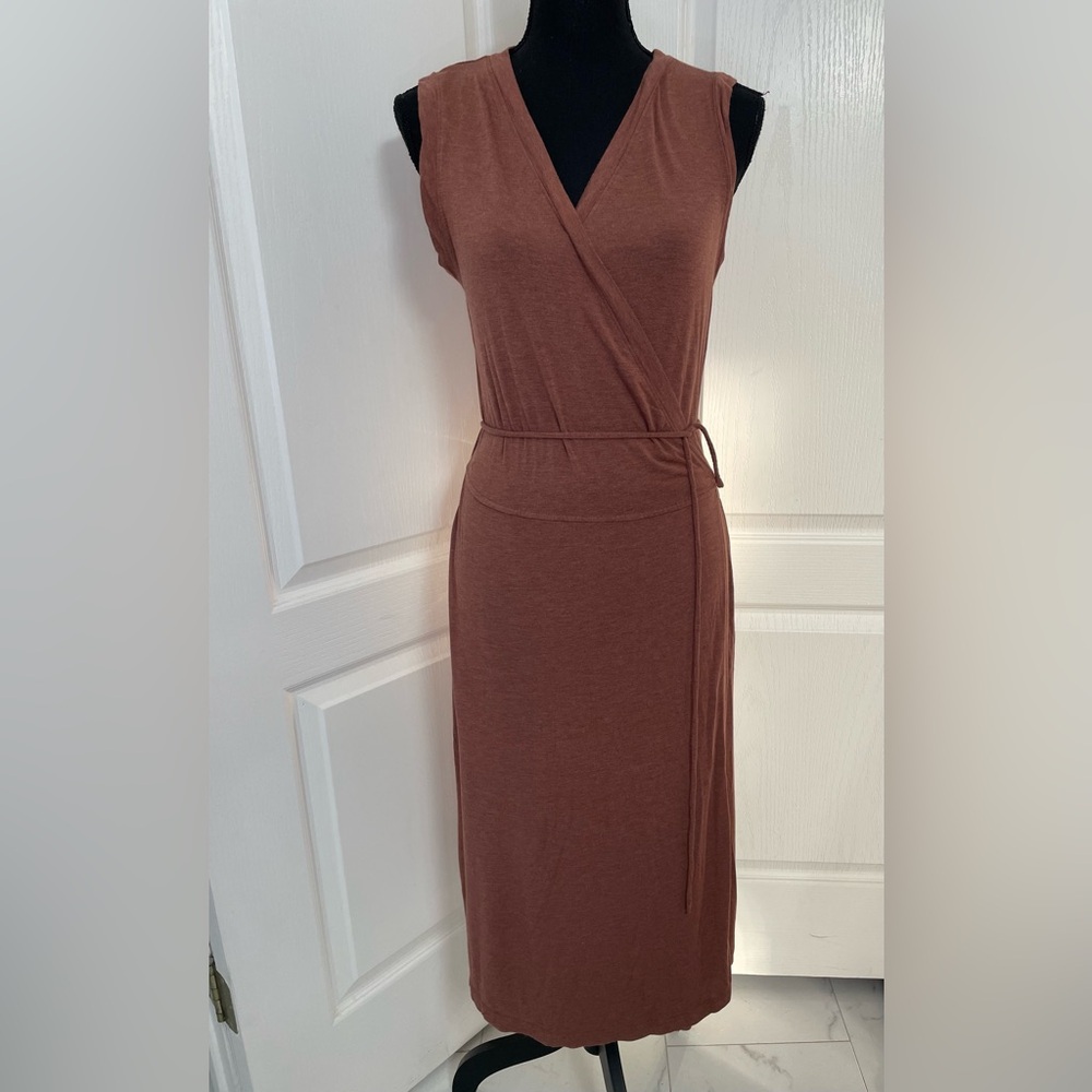 PRANA dress mock wrap Foundation terra stretchy cotton mix jersey M - Picture 3 of 12